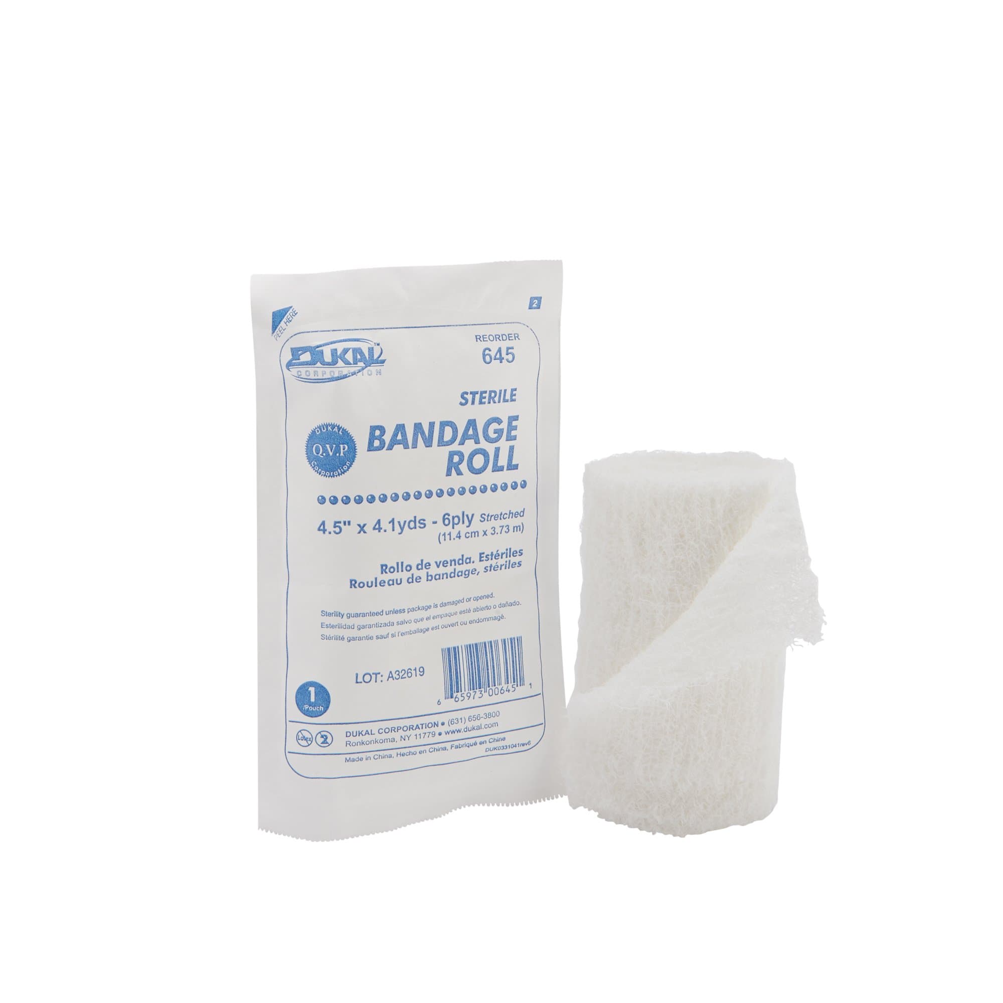 Picture of DukalTM Sterile Fluff Bandage Roll, 4-1/2 Inch x 4-1/10 Yard, 6-Ply