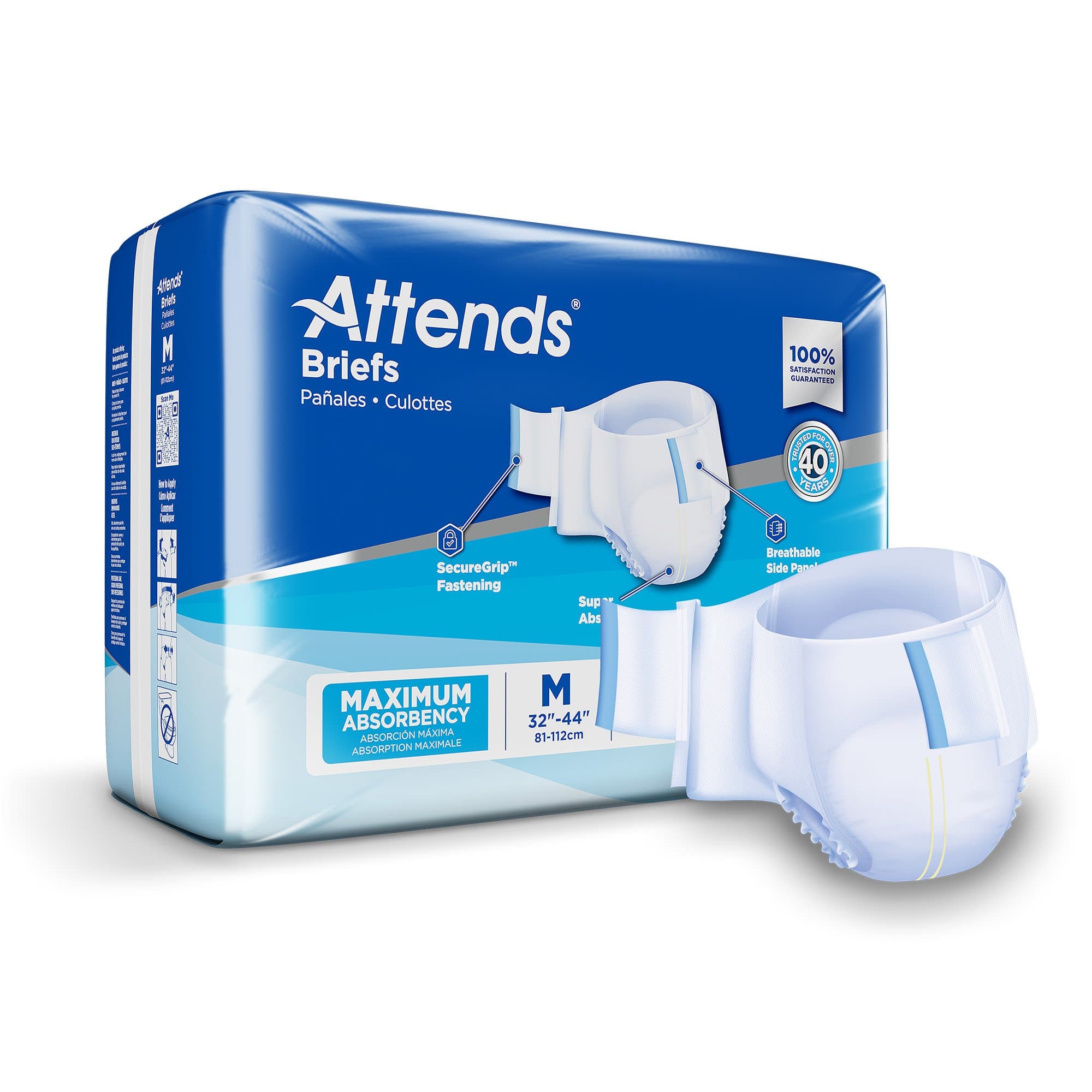 Picture of Attends Briefs, Adult, Medium, Heavy Absorbency, Disposable, White