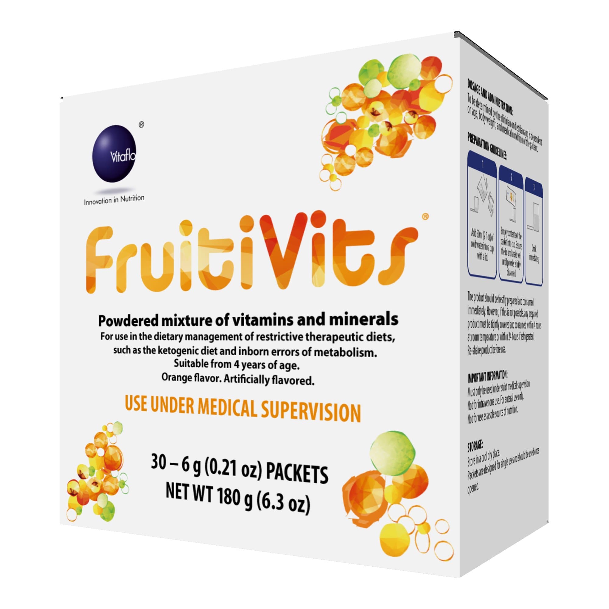 Picture of FruitiVits Powder Vitamins & Minerals for Restrictive Therapeutic Diets, Orange