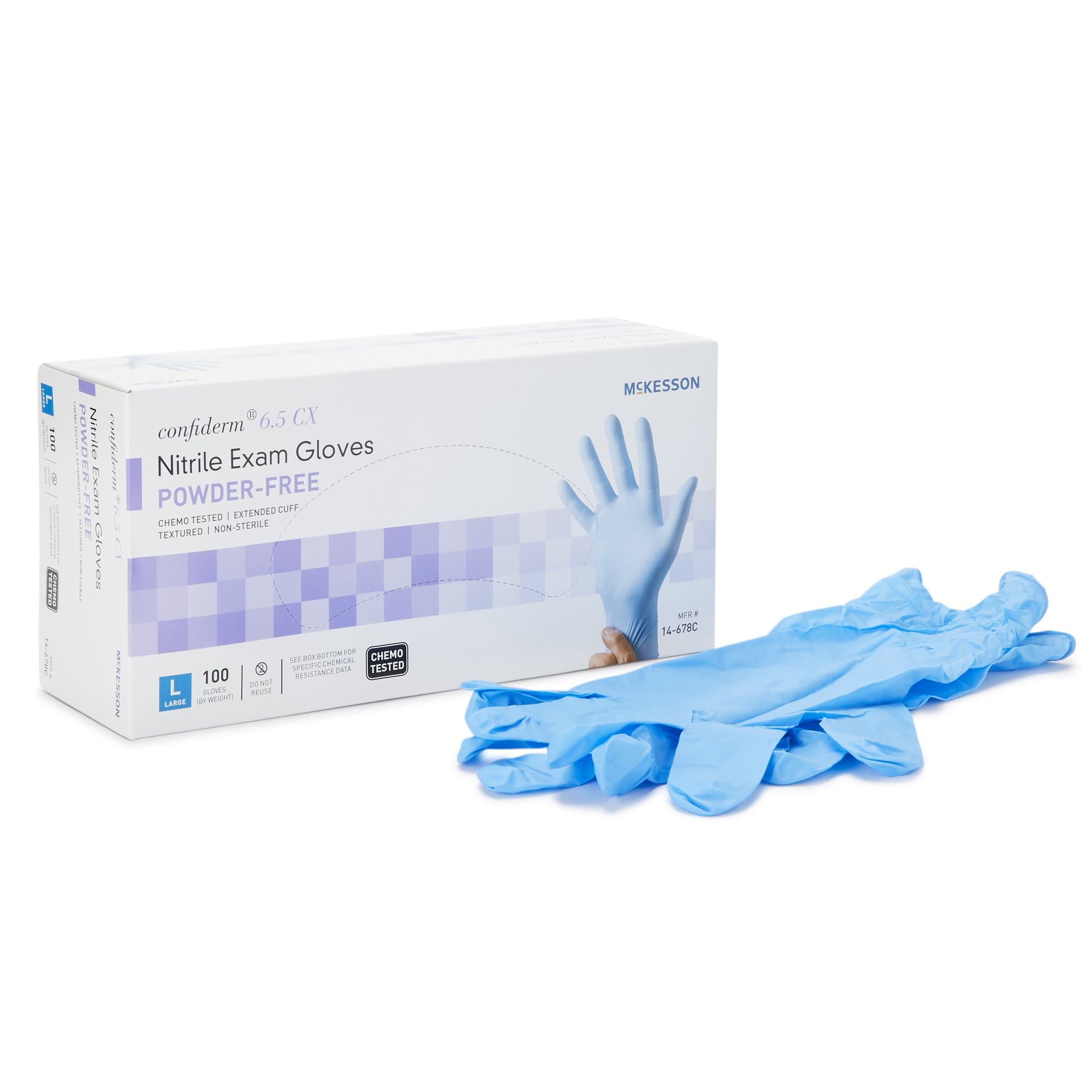 Picture of McKesson Confiderm 6.5CX Nitrile Extended Cuff Length Exam Glove, Large, Blue