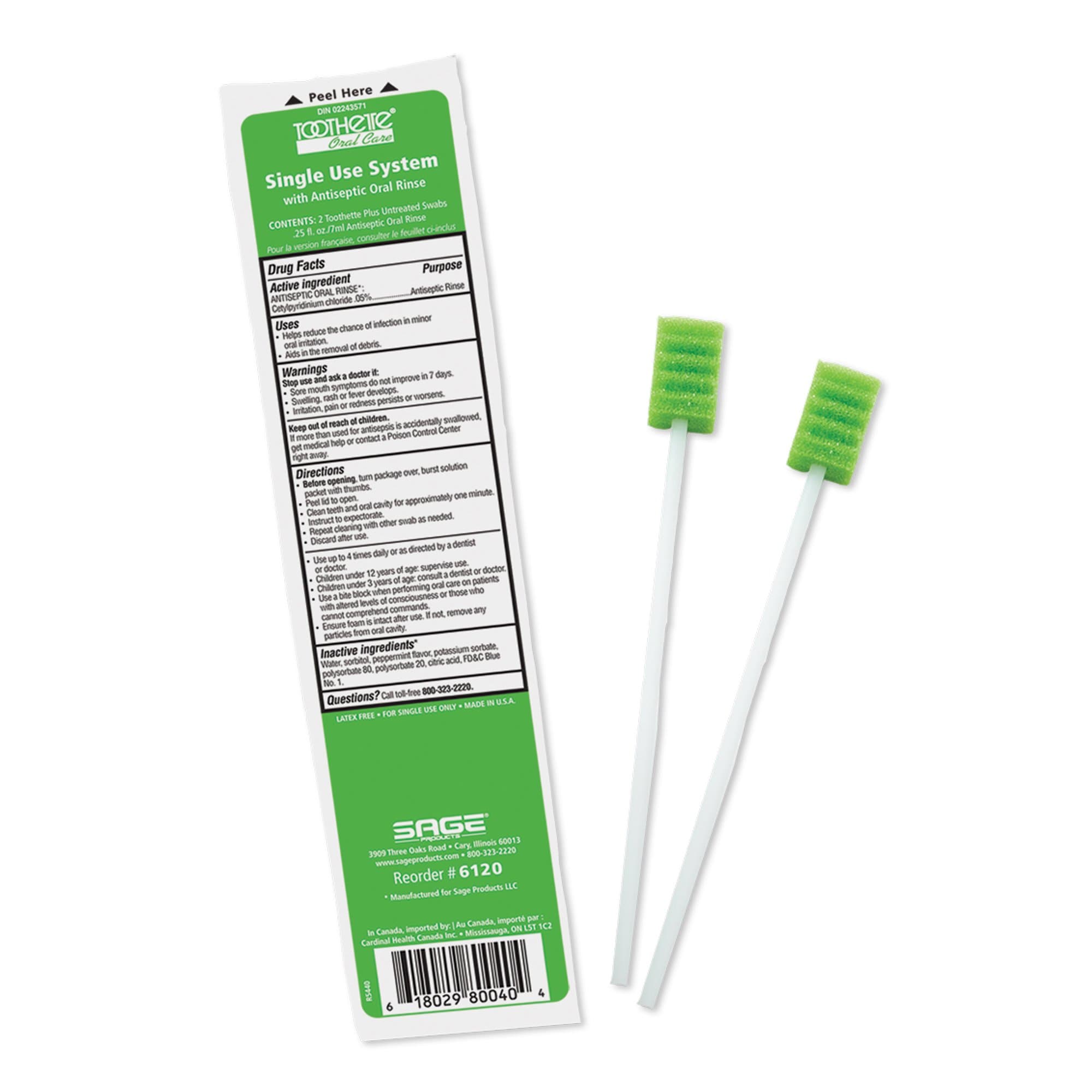 Picture of Sage Oral Swabstick Toothette Plus Foam Tip, Cetylpyridinium Chloride .05%