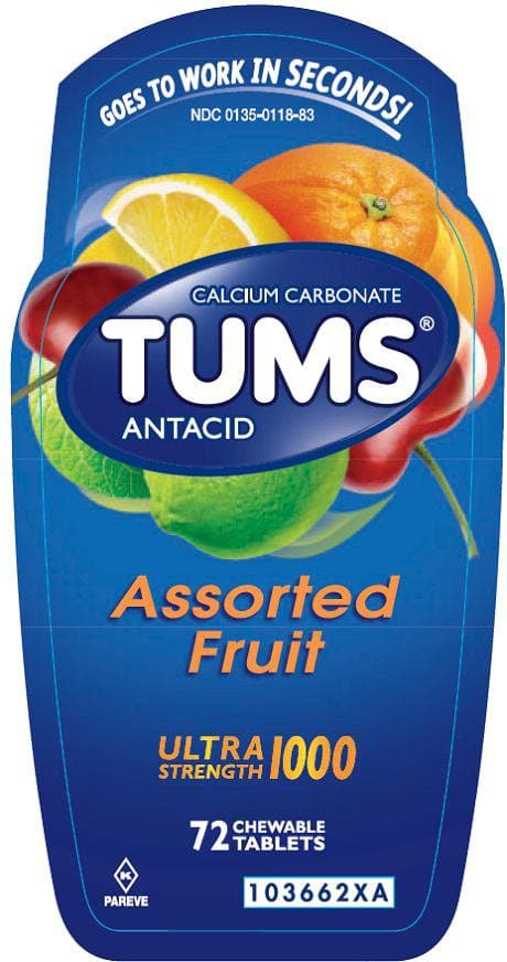 Picture of Tums Ultra Strength 1000 Antacid Chewable Tablets Assorted Fruit