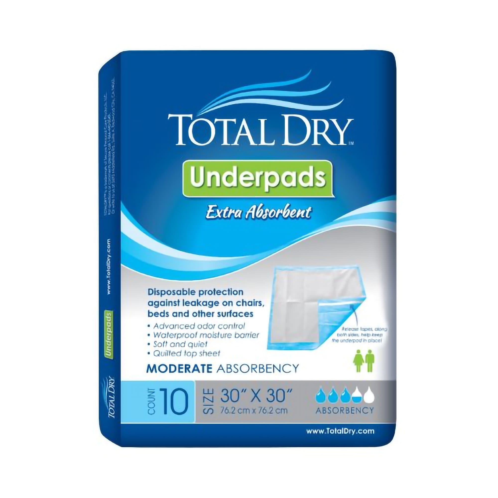 Picture of TotalDryTM Incontinence Underpads, Heavy Absorbency, Blue, 30 x 30 Inch