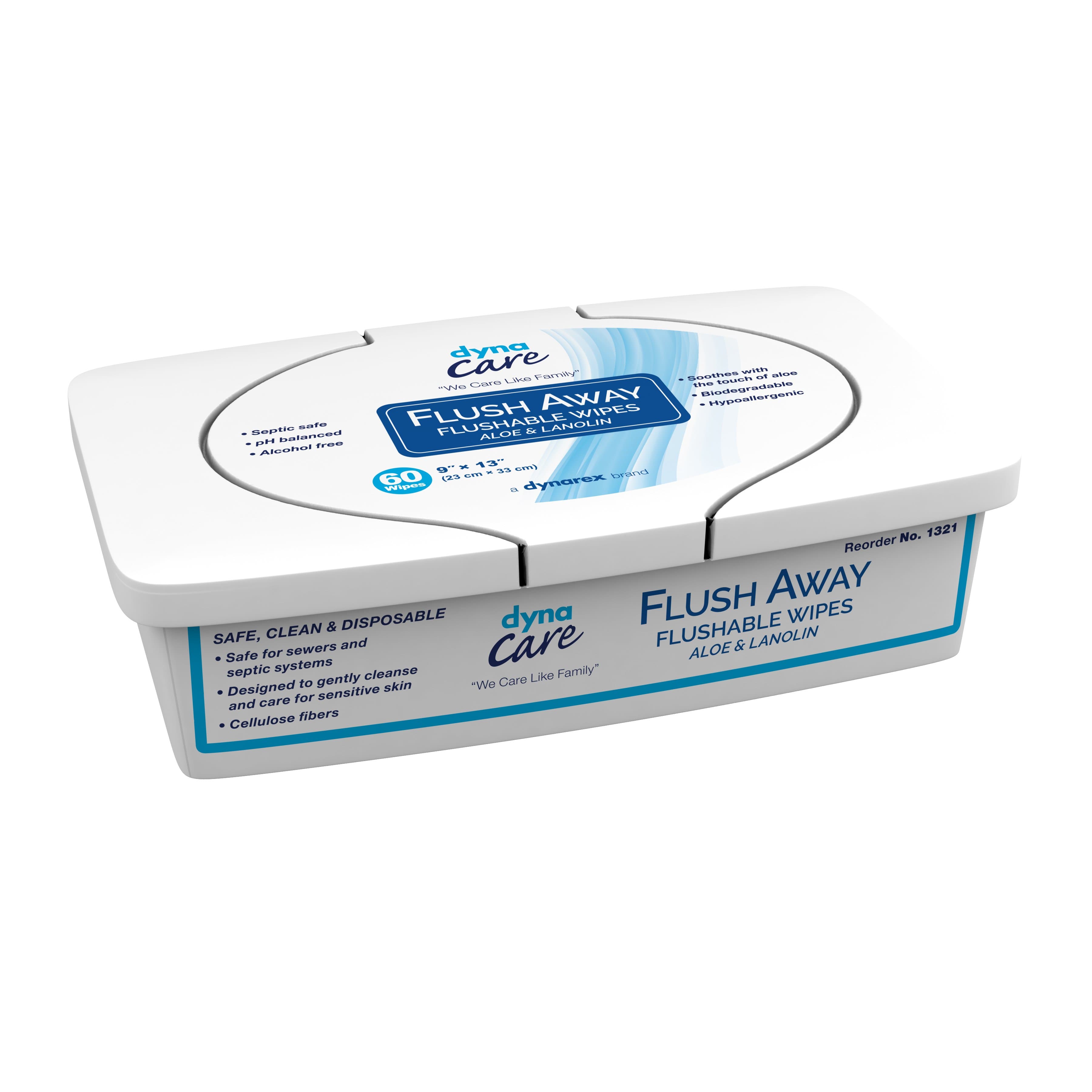 Picture of Dynarex Flush Away Personal Wipes, Adult, Tub, Aloe/Lanolin Scented