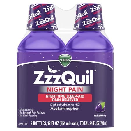 Picture of Vicks ZzzQuil Nighttime Pain Relief Sleep Aid Liquid, 12 fl oz, 2 ct