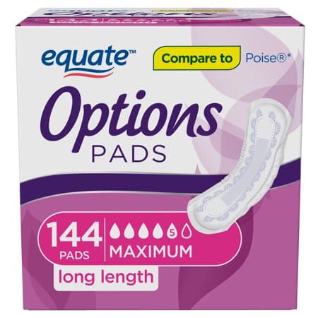 Picture of Equate Women's Options Incontinence Pads, Maximum Absorbency, Long, 144ct