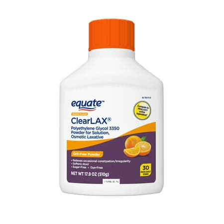 Picture of Equate ClearLax Polyethylene Glycol 3350 Powder for Solution, Orange, 30 Doses