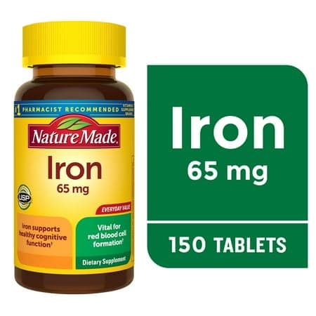Picture of Nature Made Iron 65 mg (325 mg Ferrous Sulfate) Tablets, Dietary Supplement, 150 Count