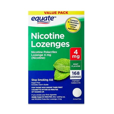 Picture of Equate Nicotine Polacrilex Lozenges, 4 mg, Mint Flavor, 168 Count, Compare to Nicorette Lozenge Active Ingredient