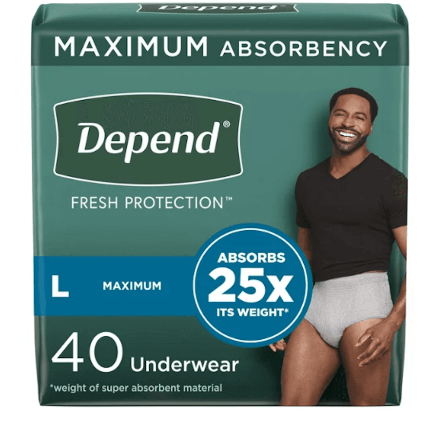 Picture of Depend Men's Fresh Protection Incontinence Underwear, Maximum Absorbency, L, 40ct, Grey