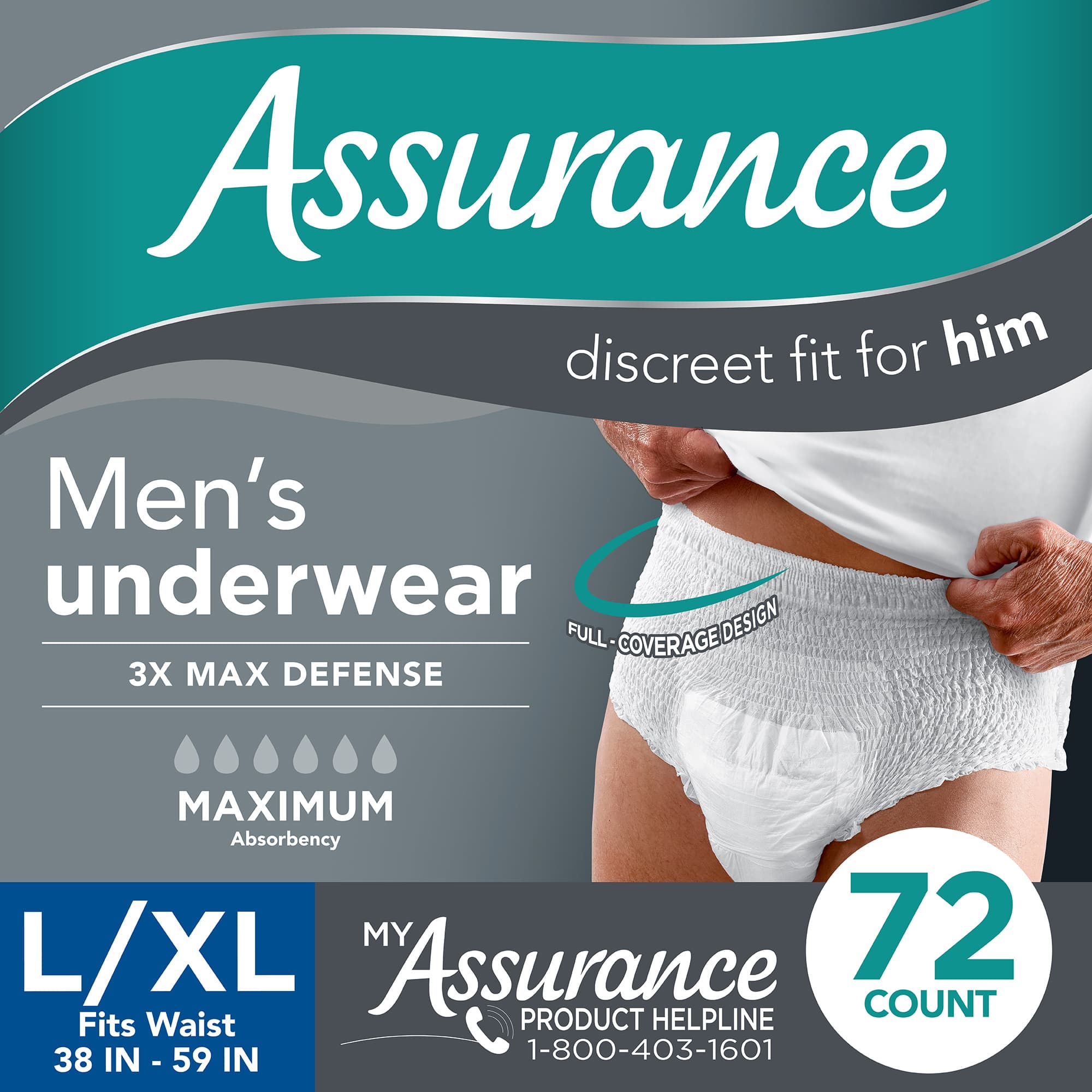 Picture of Assurance Men's Incontinence Underwear, Maximum Absorbency, L, 72ct