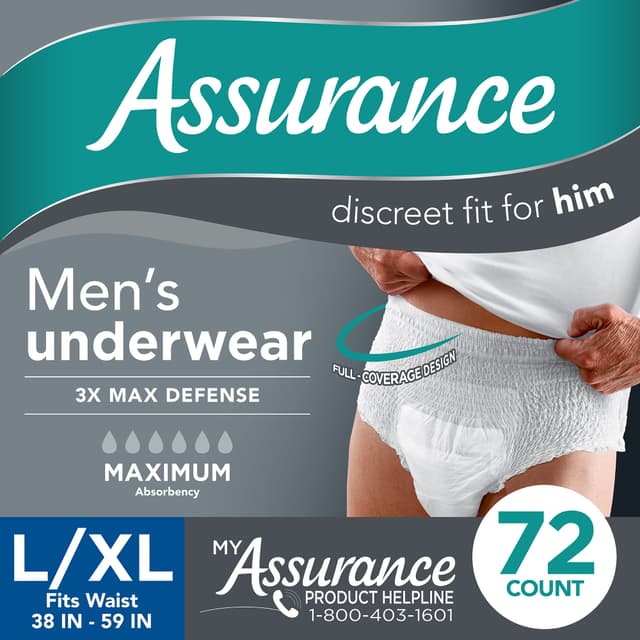 Picture of Assurance Men's Incontinence Underwear, Maximum Absorbency, L, 72ct