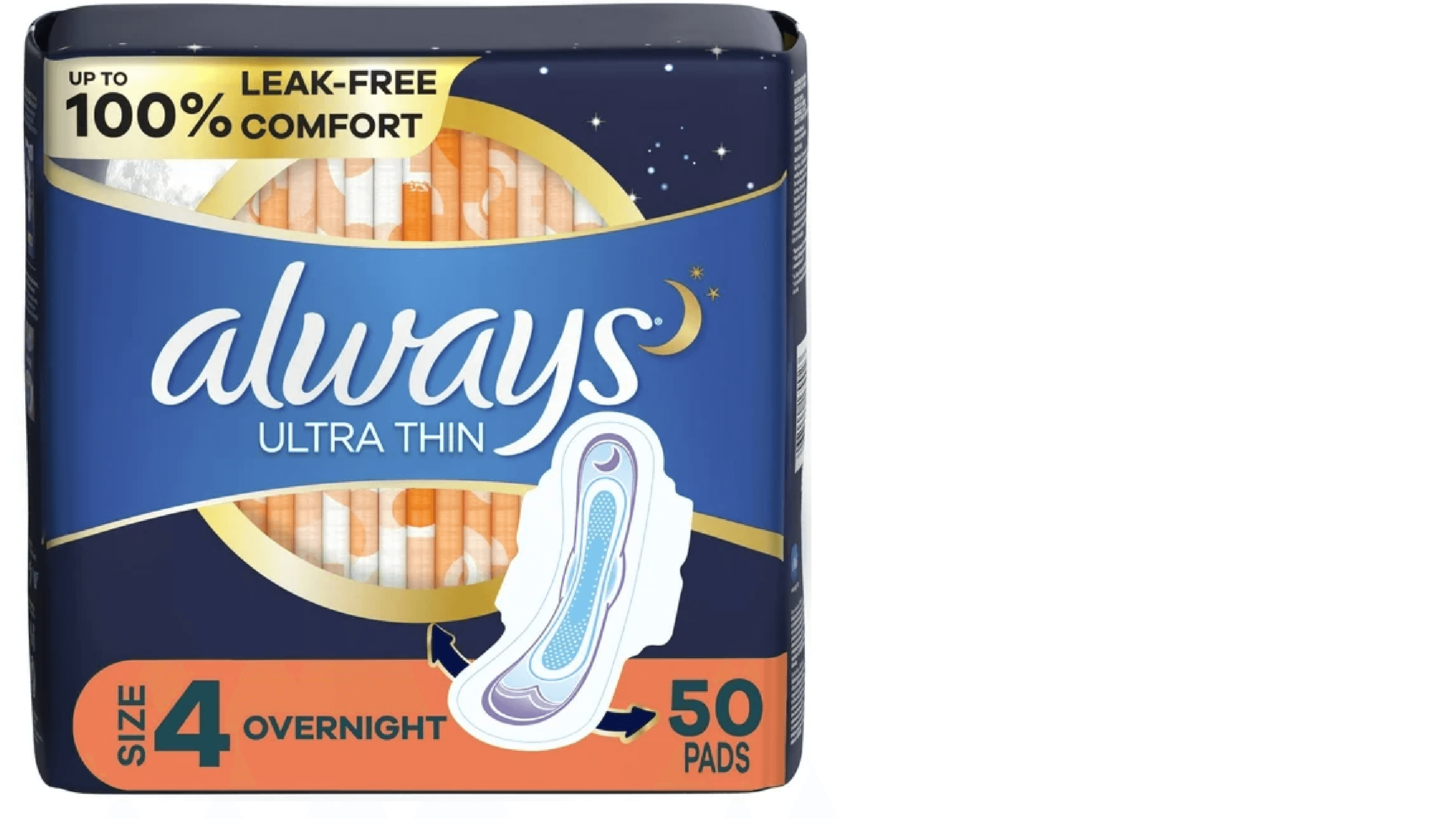 Picture of Always Ultra Thin Pads with Wings, Overnight Absorbency, Size 4, 50ct