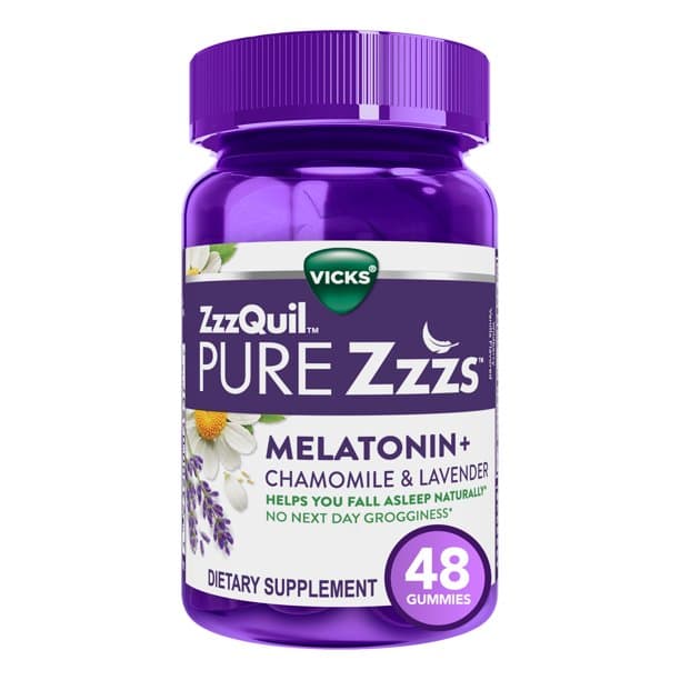 Picture of Vicks ZzzQuil PURE Zzzs Melatonin Sleep Aid Gummies, Chamomile and Lavender, 1mg, 48ct