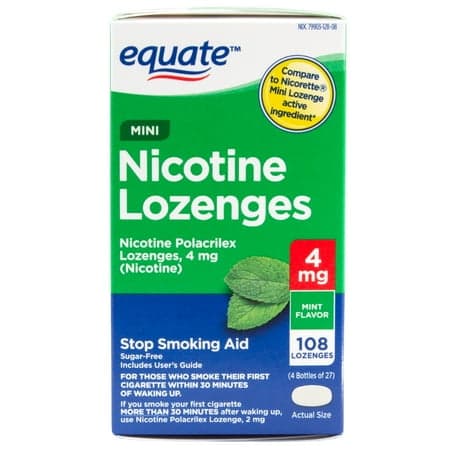 Picture of Equate Mini Nicotine Polacrilex Lozenges, Stop Smoking Aid, 4 mg, Mint Flavor, 108 Count, Compare to Nicorette Mini Lozenge Active Ingredient