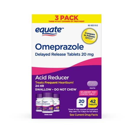 Picture of Equate Omeprazole Delayed Release Coated Tablets 20 mg, Wildberry Mint, 14 Count, 3 pack
