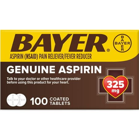 Picture of Genuine Bayer Aspirin Pain Reliever / Fever Reducer 325mg Coated Tablets, 100 Ct