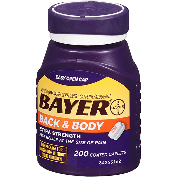 Picture of Bayer Extra Strength Back and Body Pain Reliever Aspirin with Caffeine Coated Tablets, 500mg, 200ct