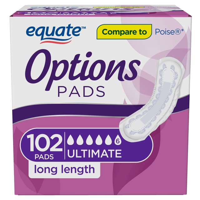 Picture of Equate Women's Options Incontinence Pads, Ultimate Absorbency, Long, 102ct
