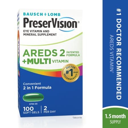 Picture of PreserVision AREDS 2 + Multivitamin, 2-in-1 Eye Vitamin, Contains Vitamin C, D, E & Zinc, 100 Softgel