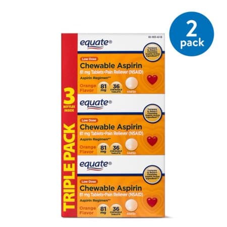 Picture of Equate 3pk Low Dose Aspirin Chewable Tablets, Orange, 81mg, 36ct
