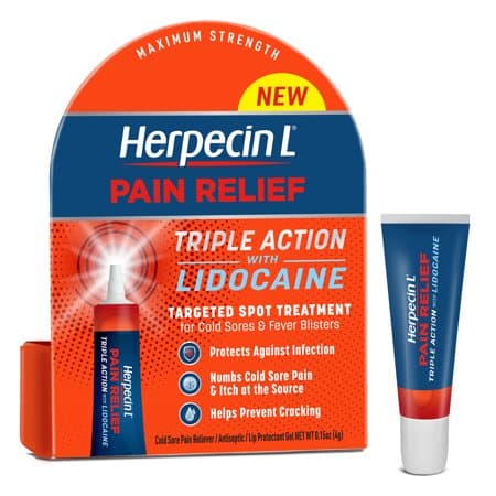 Picture of Herpecin L Pain Relief Triple Action Lidocaine Cold Sore and Fever Blister Gel, 0.15oz