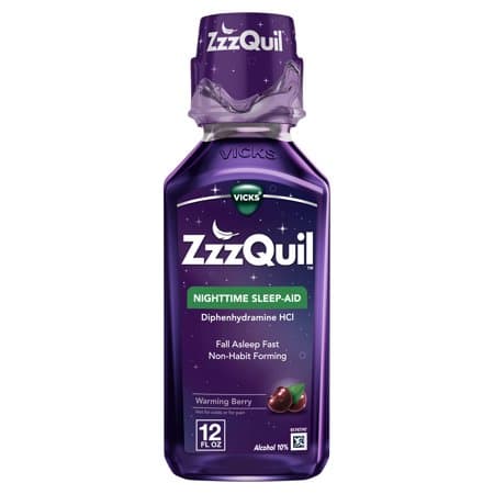 Picture of Vicks ZzzQuil Nighttime Sleep Aid Diphenhydramine Hydrochloride Liquid, Warming Berry, 50mg, 12fl oz