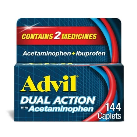 Picture of Advil Dual Action Pain Relievers Coated Caplets, 125mg Ibuprofen and 250Mg Acetaminophen, 144 Count