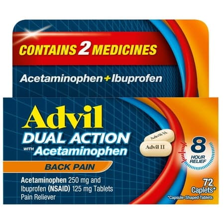 Picture of Advil Dual Action Pain Relievers for Back Pain Relief Caplets, 250Mg Ibuprofen and 500Mg Acetaminophen, 72 Count