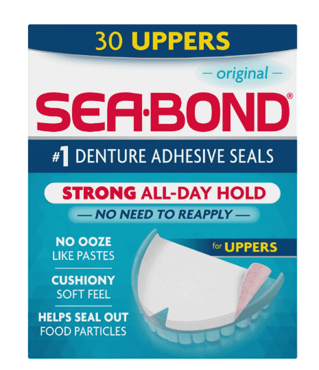 Picture of Sea Bond Upper Secure Denture Adhesive Seals, For an All Day Strong Hold, Original Flavor Seals, 30 Count