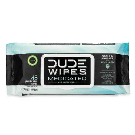 Picture of DUDE Flushable Medicated Wet Wipes for Hemorrhoid Relief, Unscented, XL, 48ct
