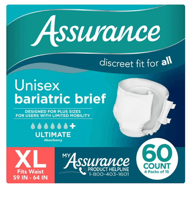 Picture of Assurance 4pk Unisex Incontinence Briefs with Tabs, Maximum Absorbency, XL, 15ct