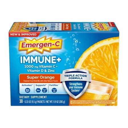Picture of Emergen-C Immune+ Triple Action Immune Support Powder, Betavia (R), 1000Mg Vitamin C, B Vitamins, Vitamin D and Antioxidants, Super Orange, Back to School Essentials 30 Count