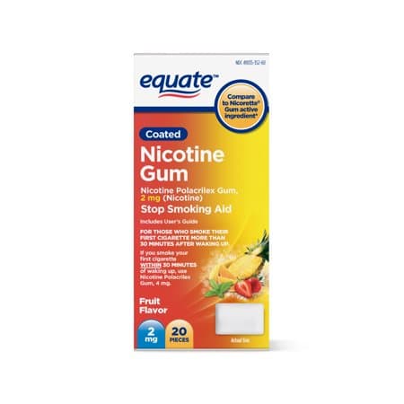 Picture of Equate Coated Nicotine Polacrilex Gum, 2 mg (nicotine), Fruit Flavor, Stop Smoking Aid, 20 Count