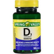 Picture of Spring Valley Vitamin D3 Softgels, 125mcg/5000IU, 100ct