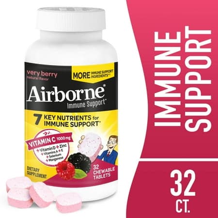 Picture of Airborne Very Berry Chewable Tablets, 32 count - 1000mg of Vitamin C - Immune Support Supplement (Pa