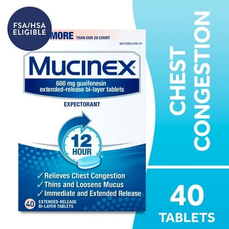 Picture of Mucinex 12-Hour Chest Congestion Expectorant Tablets, 40 Count