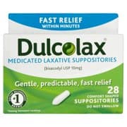Picture of Dulcolax Overnight Constipation Relief Laxative Bisacodyl USP Suppository, 10mg, 28ct