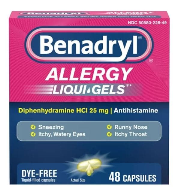Picture of Benadryl Antihistamine Allergy Medicine Liqui-Gels, Dye Free, 25mg, 48ct