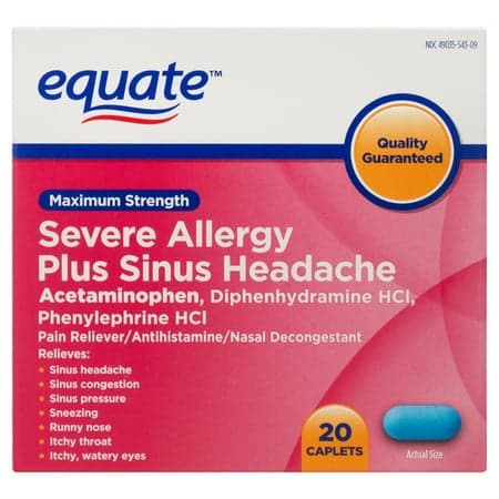 Picture of Equate Maximum Strength Severe Allergy plus Sinus Headache Relief Caplets, 20ct