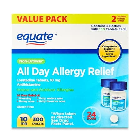 Picture of Equate Non-Drowsy All Day Allergy Relief Loratadine 10 mg Tablets Antihistamine, 300 Count, Compare to Claritin 24 Hour Active Ingredient