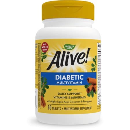Picture of Alive! Unisex Diabetic Multivitamin, Daily Support Tablets with Alpha Lipoic Acid, 60ct
