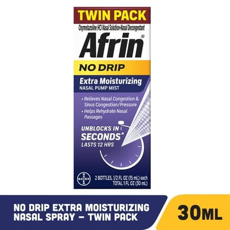 Picture of Afrin 2pk 12hr No-Drip Extra Moisturizing Nasal Congestion Relief Spray, 0.5fl oz