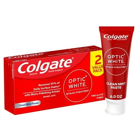 Picture of Colgate Optic White Stain Fighter Teeth Whitening Toothpaste Pack, Clean Mint, 6 oz, 2 Pack