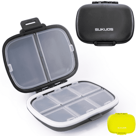 Picture of Sukuos Daily Use Pill Organizer 1 Pack, Easy to Open 8 Compartments, Large Capacity Portable Travel Pill Box, Pill Dispenser, Medicine Container & Vitamin Holder