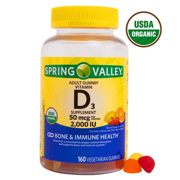 Picture of Spring Valley USDA Organic Vitamin D3 Vegetarian Gummies, Assorted Fruits, 50 mcg, 160 Count