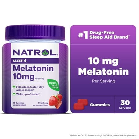 Picture of Natrol 10mg Melatonin Gummies, Sleep Support for Adults, Melatonin Supplements for Sleeping, 60 Strawberry-Flavored Gummies, 30 Day Supply