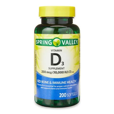 Picture of Spring Valley Vitamin D3 Bone and Immune Health Supplement Softgels, 250mcg/10000IU, 200ct