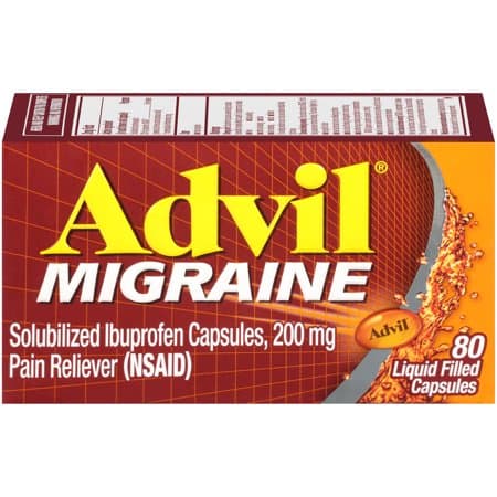 Picture of Advil Migraine Pain Reliever, Solubilized Ibuprofen 200mg, 80 Count, Liquid Filled Capsules, Powerful Migraine Relief