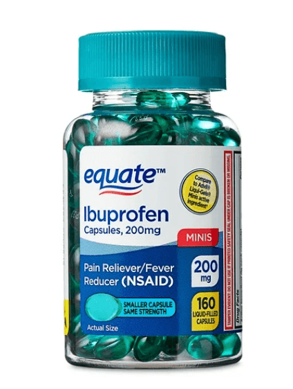 Picture of Equate Ibuprofen Mini Liquid Filled Softgel Capsules, 200 mg, Pain Relief & Fever Reducer, 160 Count, Compare to Advil LIQUI-GELS Minis Active Ingredient